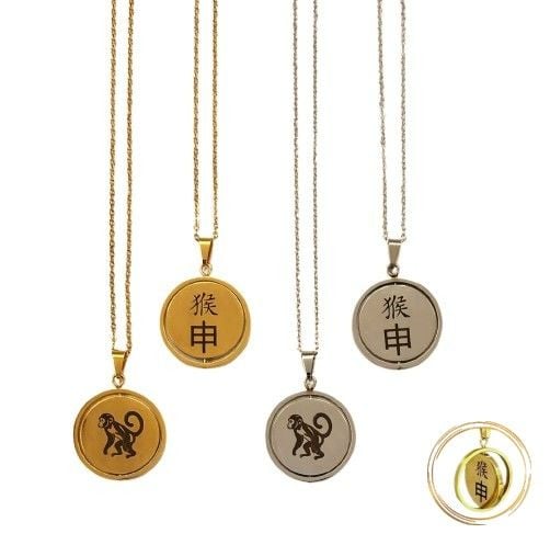 MAYMUN DÖNEN ÇELİK KOLYE (Çift Taraflı)