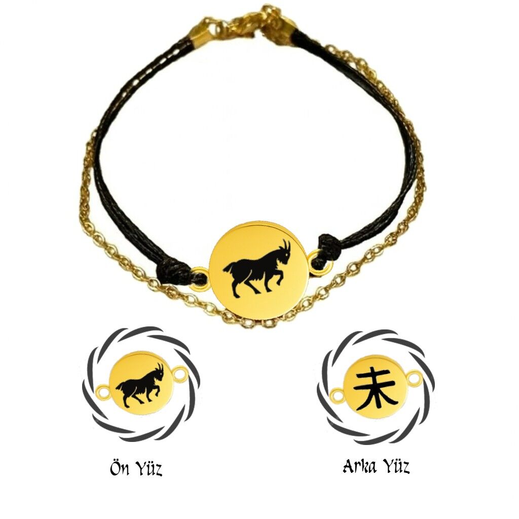 KEÇİ İPLİ VE ZİNCİRLİ  BİLEKLİK (Çift Taraflı) GOLD RENK