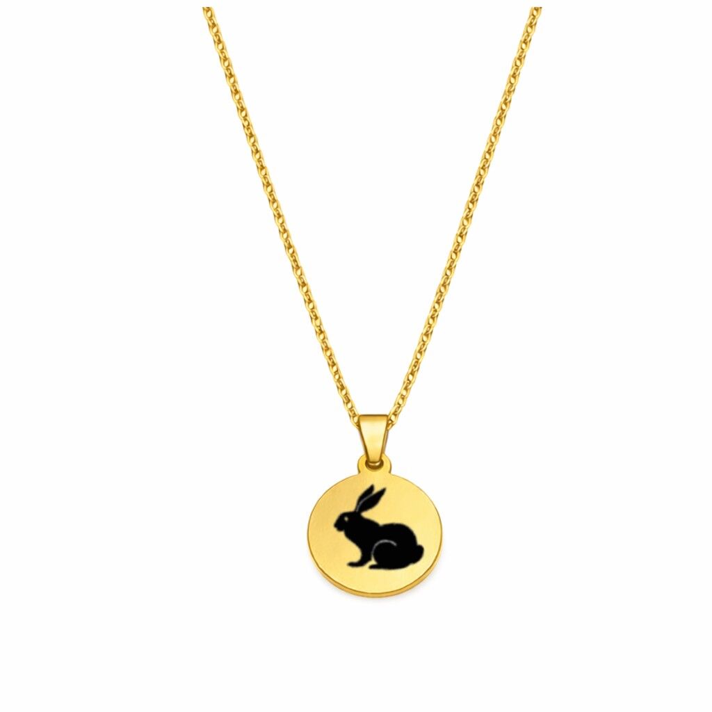 12 BURÇ ÇİFT TARAFLI ÇELİK KOLYE ( 2cm Çap) TAVŞAN - GOLD RENK