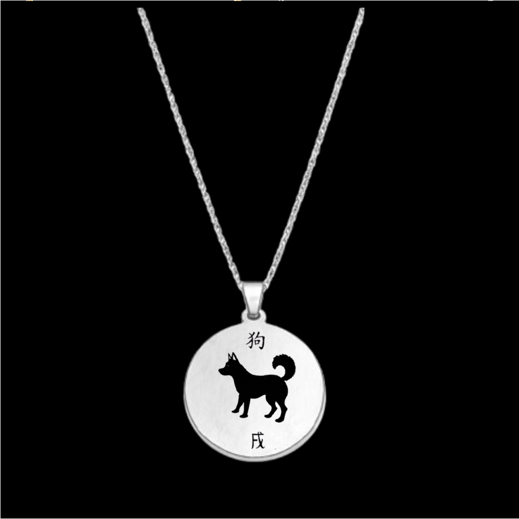 12 BURÇ  ÇELİK KOLYE ( 3 cm Çap) GÜMÜŞ RENGİ - KÖPEK