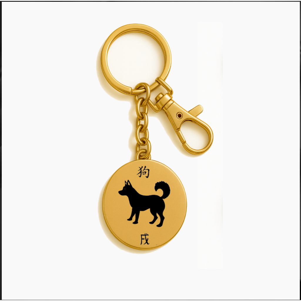 12 BURÇ ÇELİK ANAHTARLIK GOLD RENK - KÖPEK