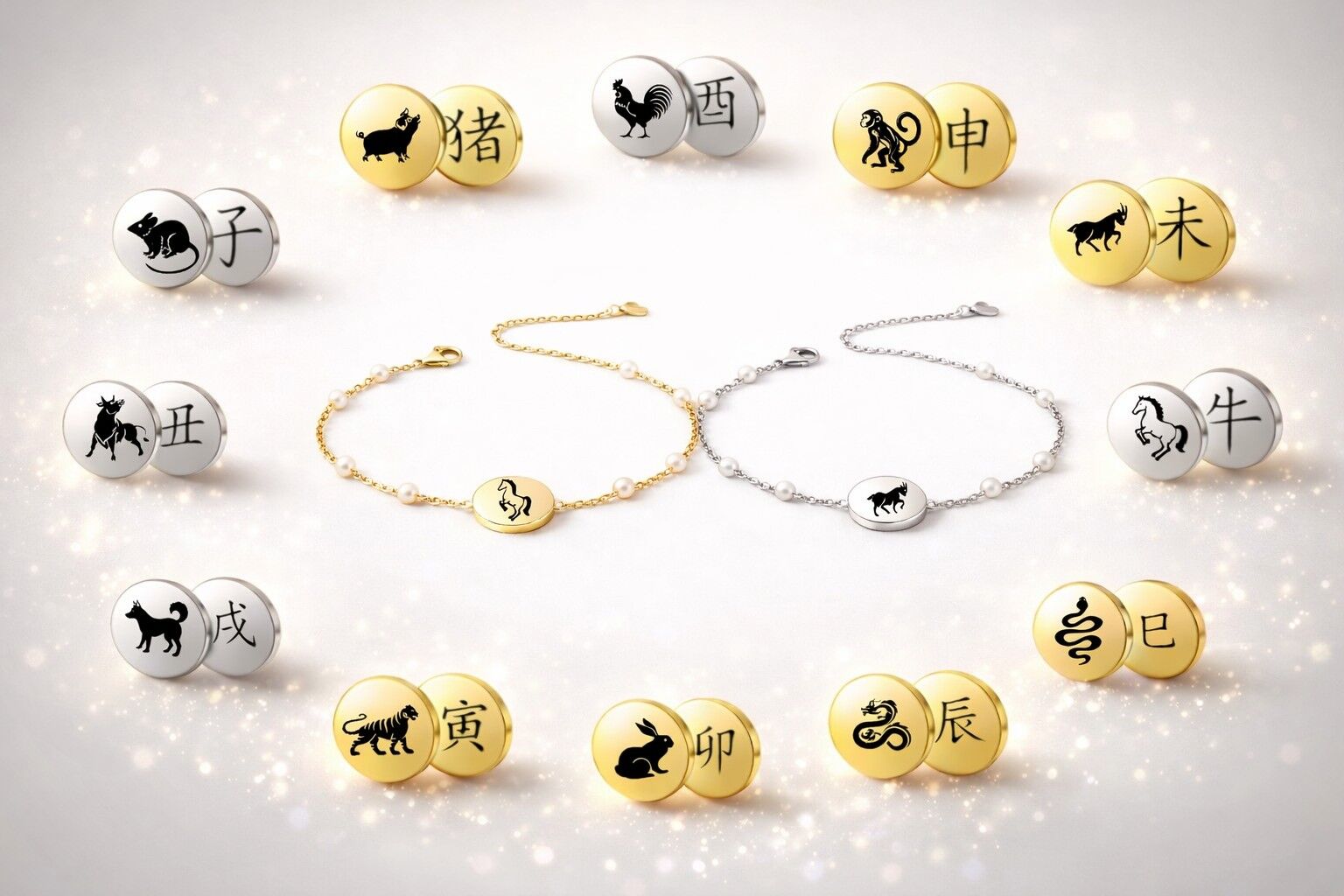 12 BURÇ ÇİFT TARAFLI İNCİLİ BİLEKLİK