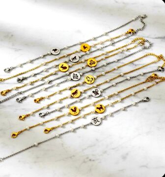 12 BURÇ ÇİFT TARAFLI İNCİLİ BİLEKLİK