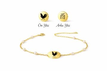 12 BURÇ ÇİFT TARAFLI İNCİLİ BİLEKLİK GOLD RENK - HOROZ