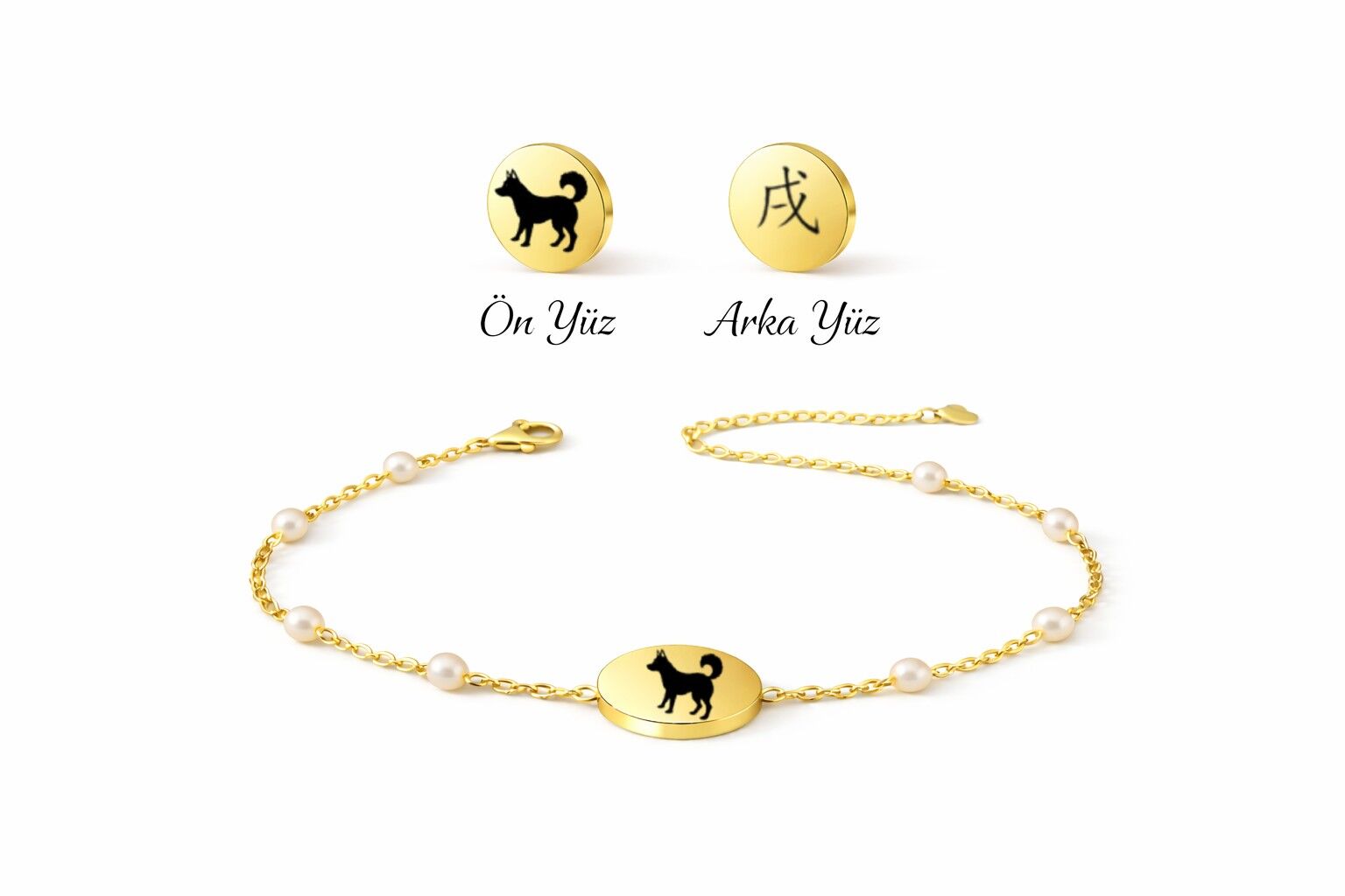 12 BURÇ ÇİFT TARAFLI İNCİLİ BİLEKLİK GOLD RENK - KÖPEK