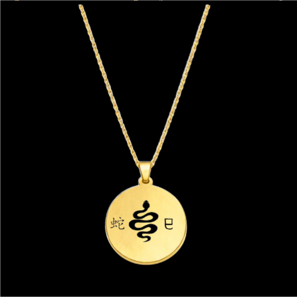 12 BURÇ  ÇELİK KOLYE ( 3 cm Çap) METALİK ALTIN - YILAN