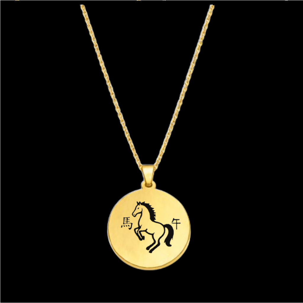 12 BURÇ  ÇELİK KOLYE ( 3 cm Çap) METALİK ALTIN - AT