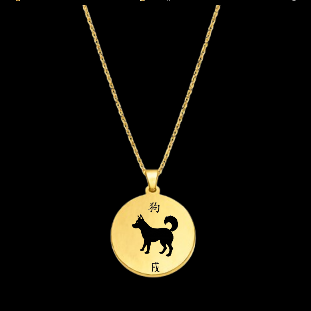 12 BURÇ  ÇELİK KOLYE ( 3 cm Çap) METALİK ALTIN - KÖPEK