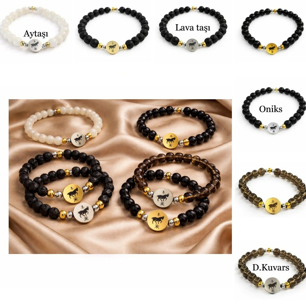 KEÇİ FİGÜRLÜ DOĞALTAŞ BİLEKLİK (Aytaşı-D.Kuvars-Lava Taşı-Oniks)