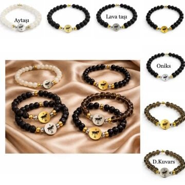 KEÇİ FİGÜRLÜ DOĞALTAŞ BİLEKLİK (Aytaşı-D.Kuvars-Lava Taşı-Oniks)